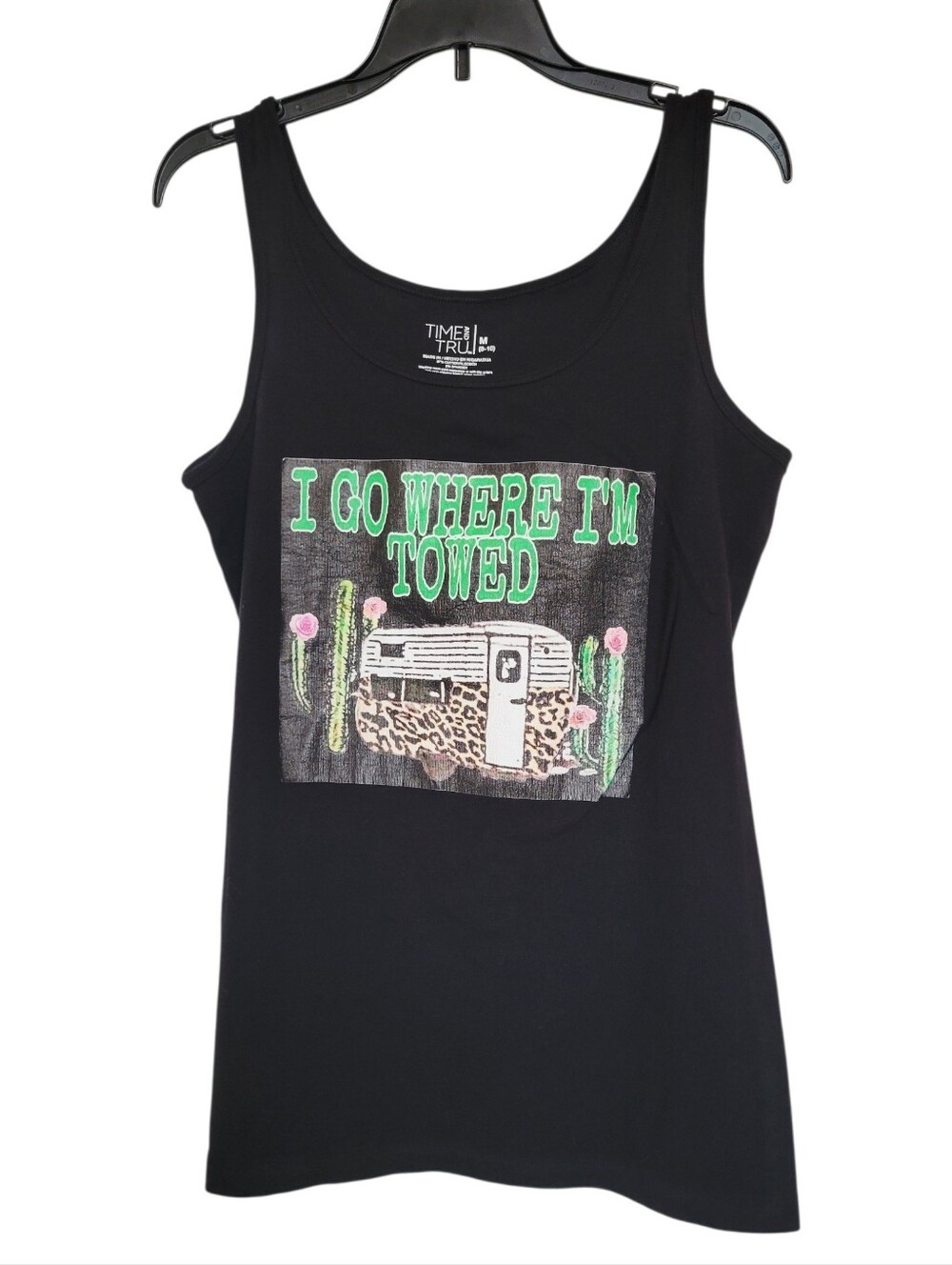 Time and Tru "I Go Where I'm Towed" Camping Outdoors Tank Top